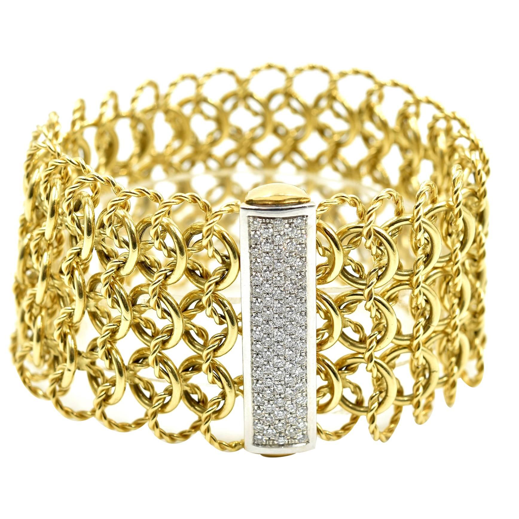 David Yurman Diamond Quatrefoil 18k Yellow Gold Bracelet 