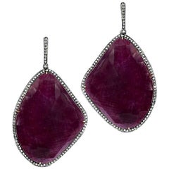 Victorian Style Ruby and Diamond Dangling Earring