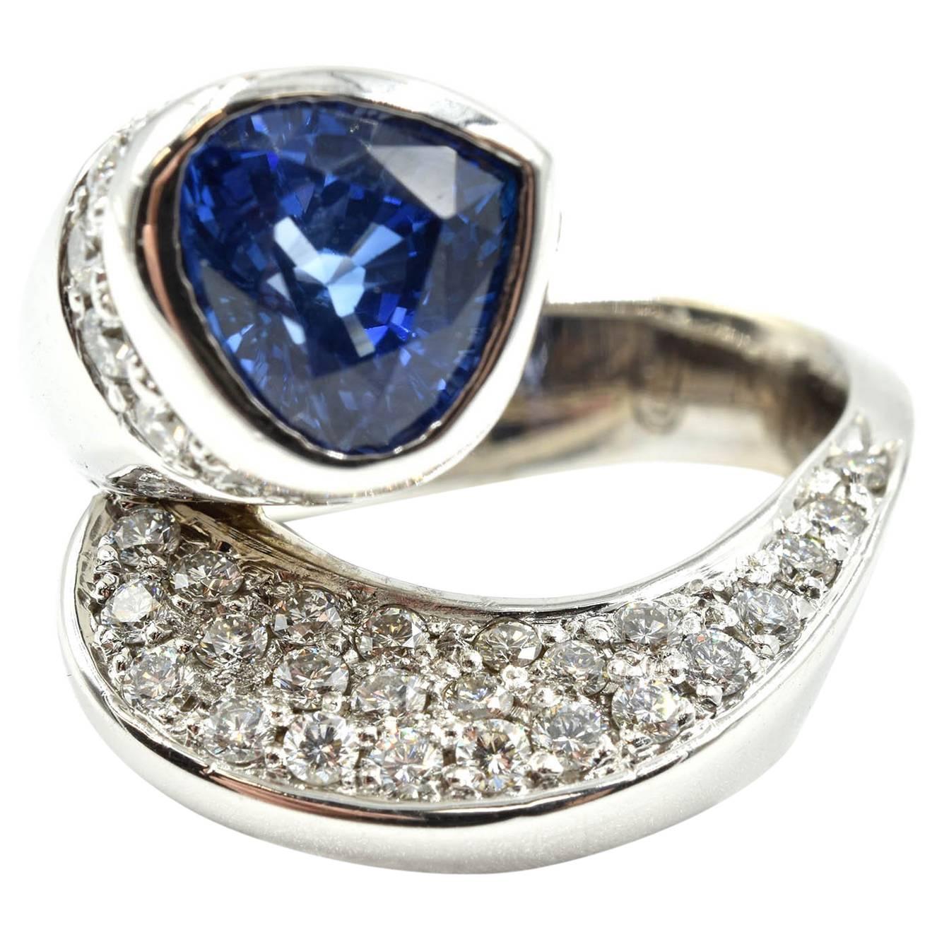 Blue Trilliant Sapphire and Diamond Wrapping Cocktail Ring