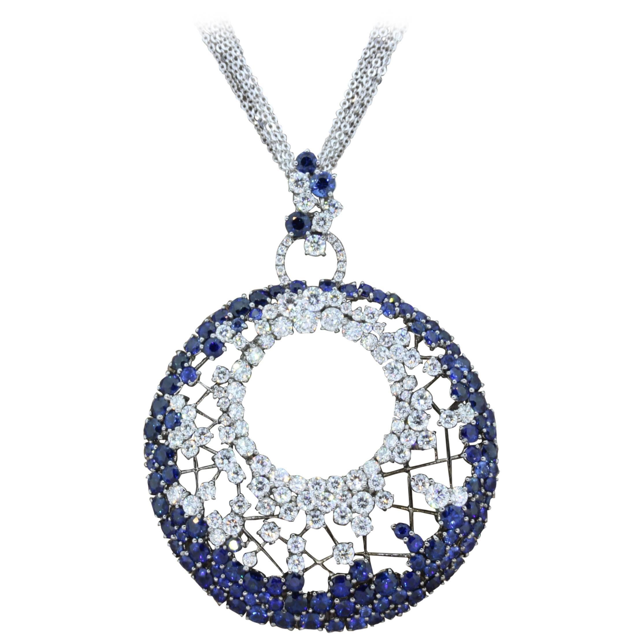 Diamond Sapphire Gold Webb Pendant Necklace
