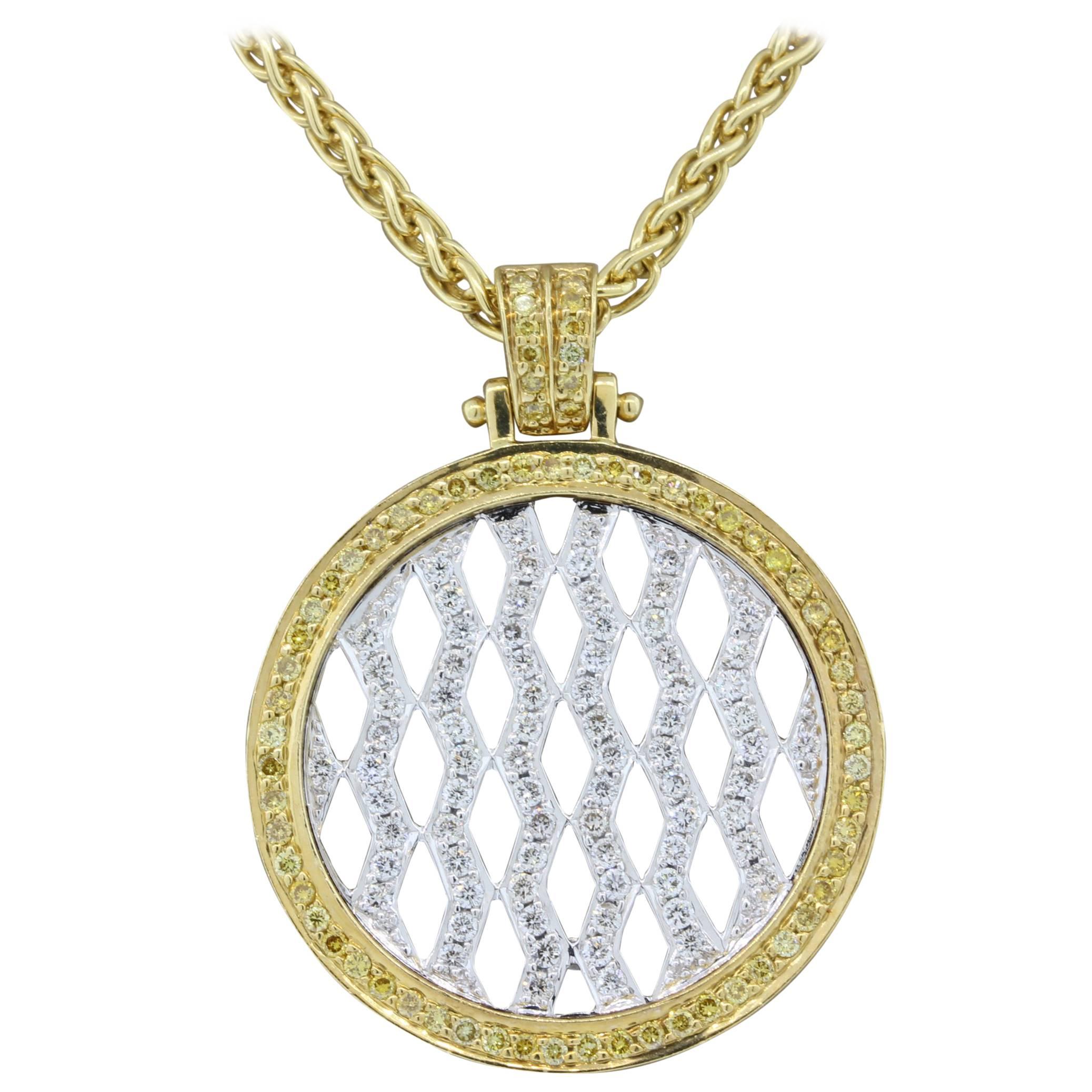 Neil Joseph White Diamond Fancy Yellow Diamond Two-Tone Gold Pendant Necklace