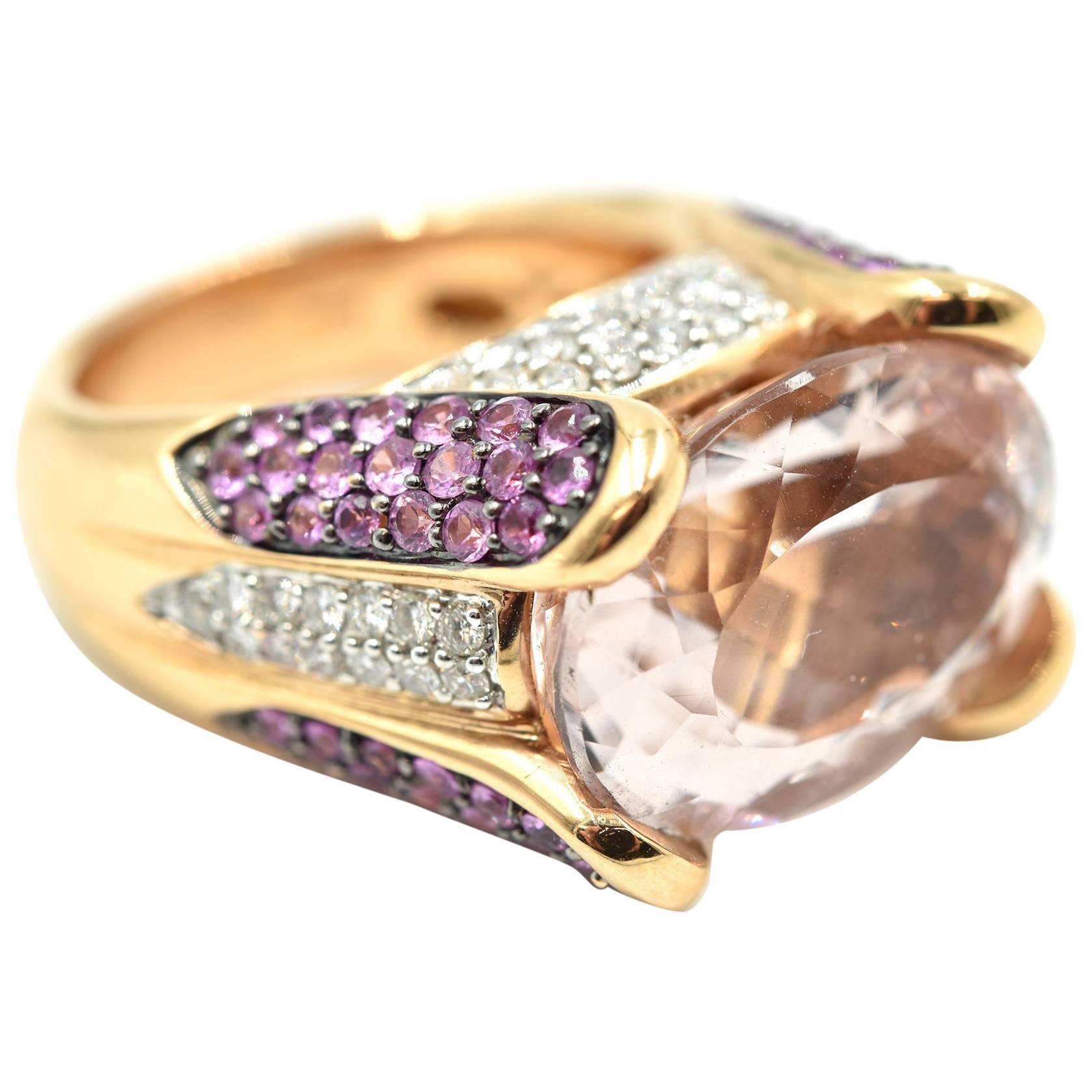 Rose Gold Morganite and Diamond 0.62 Carat Fashion Ring For Sale