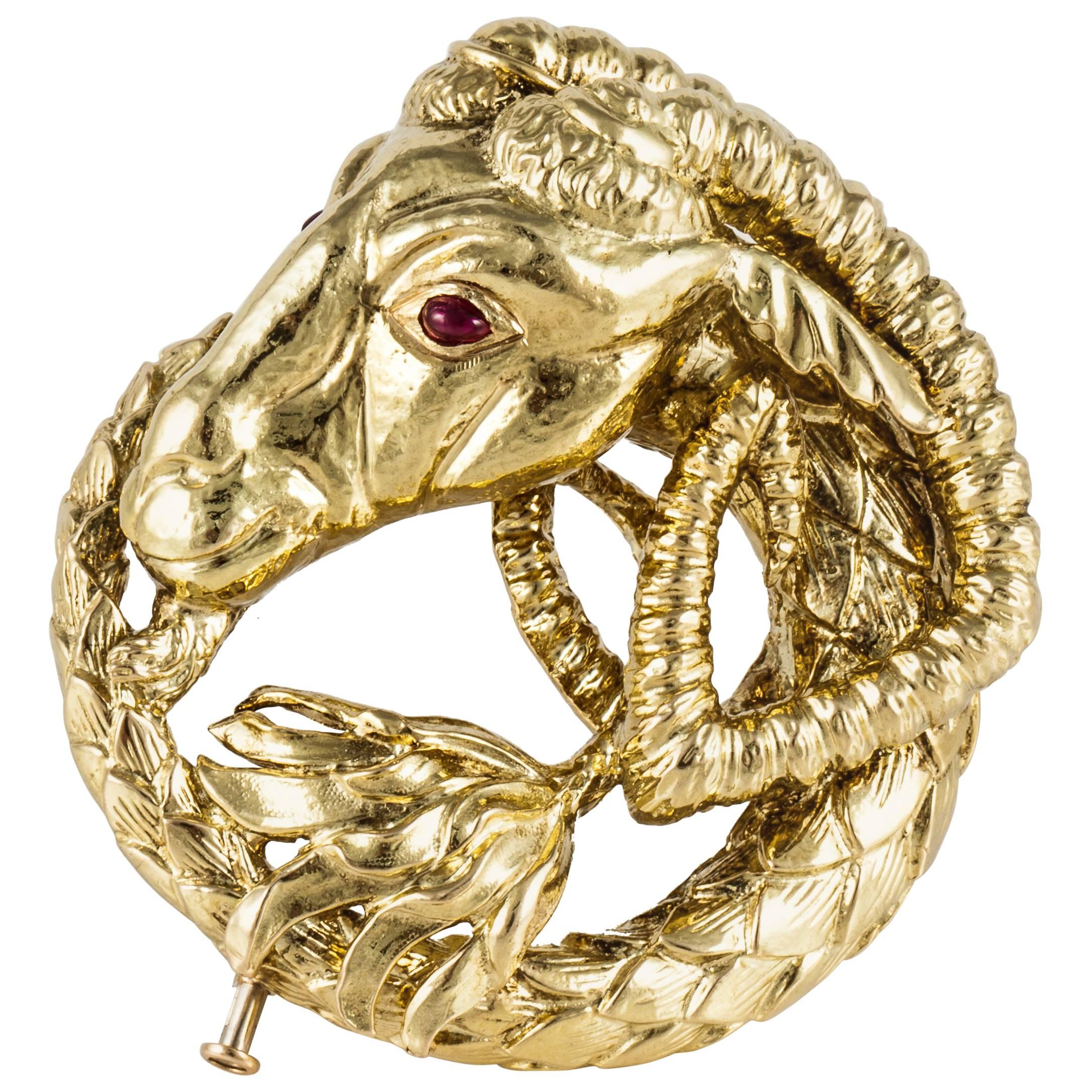 David Webb Ram's Head Brooch in 18K Gold