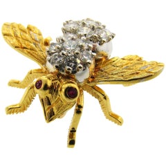 Herbert Rosenthal Diamond Ruby Gold Queen Bee Insect Pin Brooch Clip Large