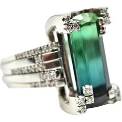 Green Tourmaline and Diamond Cocktail Ring