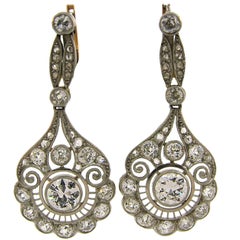 Diamond Platinum Dangle Earrings, Art Deco