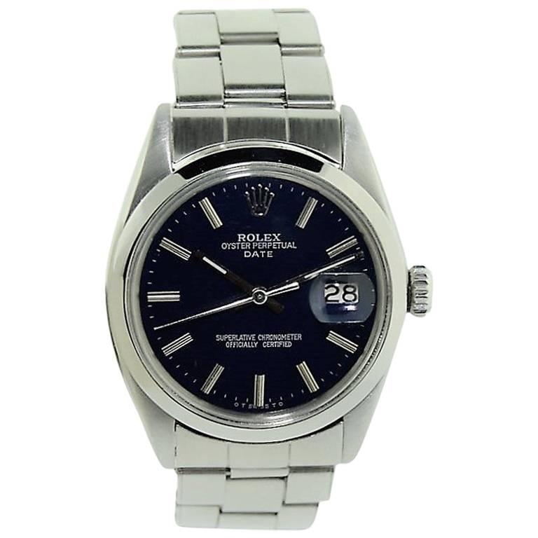 Rolex Steel Oyster Perpetual Date Ref. 1500 Custom Blue Dial,  Late 1960's