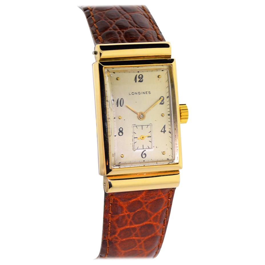Longines Yellow Gold Art Deco Covered Lugs Manual Wind Wristwatch 