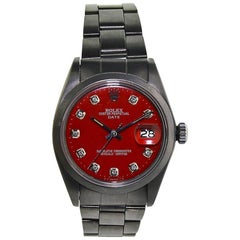 Vintage Rolex Stainless Steel Charcoal Carbonized Red Dial Perpetual Wind Watch