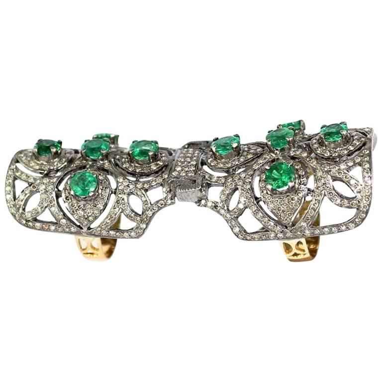 Statement Emerald and Diamond Cocktail Finger Ring