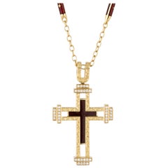 Vintage Faberge 18 Karat Enamel Cross Necklace