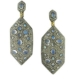 Moonstone and Diamond Gold Earrings