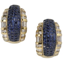 Vintage 18 k Gold Sapphire Diamond Half Loop Earrings