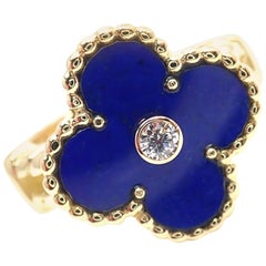 Van Cleef & Arpels Vintage Alhambra Lapis Lazuli Diamond Yellow Gold Ring