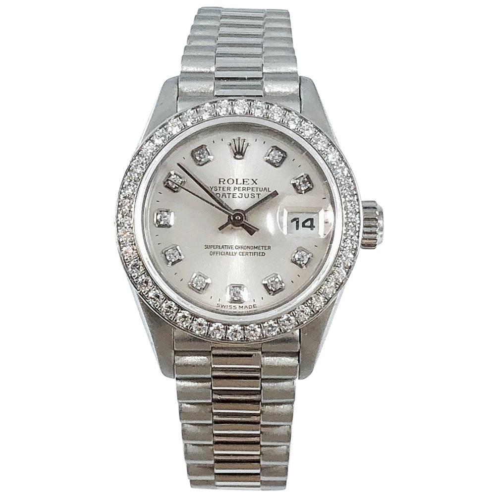 Rolex Ladies Platinum Oyster Perpetual Datejust Chronometer Wristwatch Ref 79136