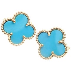 Van Cleef & Arpels Vintage Alhambra Turquoise Yellow Gold Earrings