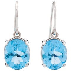 Kian Design 18 Carat White Gold Oval Swiss Blue Topaz Drop Earrings