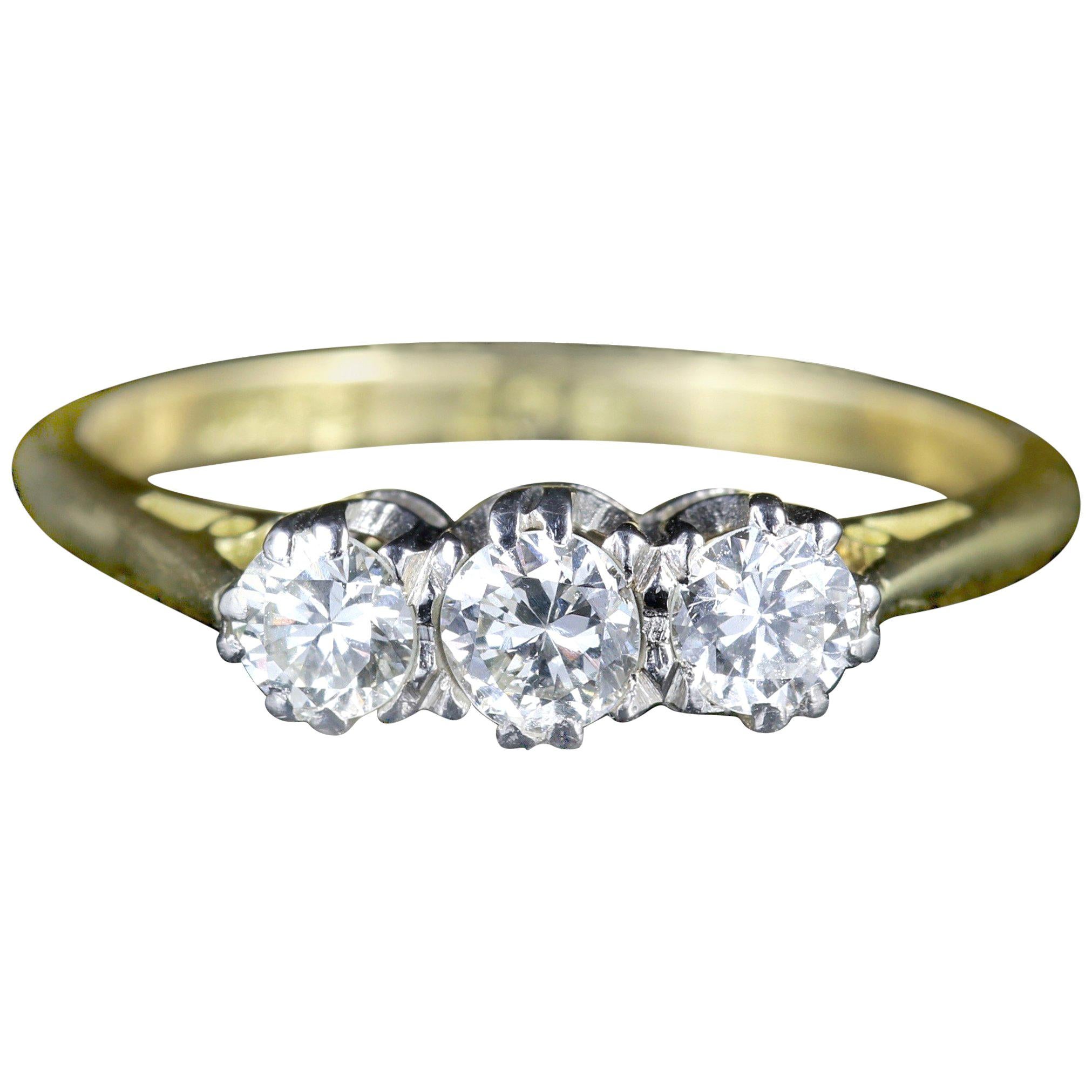 Antique Edwardian 18 Carat Gold Platinum Diamond Trilogy Ring, circa 1910 For Sale