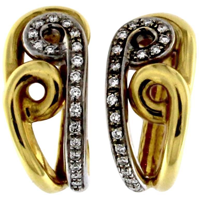 Hoop Earrings in Yellow and White Gold with Diamonds