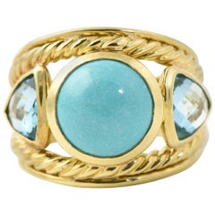 David Yurman Turquoise, Blue Topaz Gold Renaissance Ring