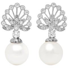 Yvonne Leon's Earrings with Diamonds and Pearls in 18 Carat White Gold