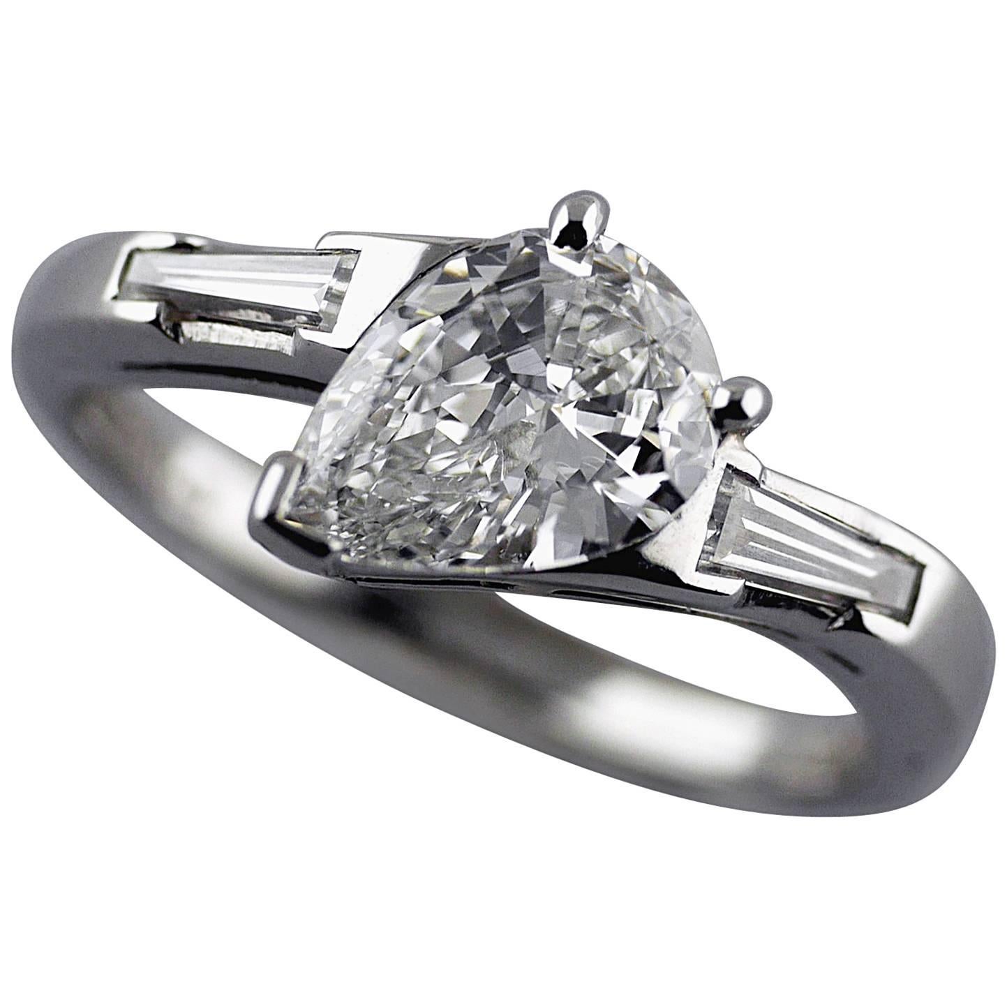 1.01 Carat Pear Shape Certified D Colour Platinum Diamond Ring 