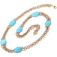 1960s Turquoise 18K Three-Tone Gold Chain Necklace 