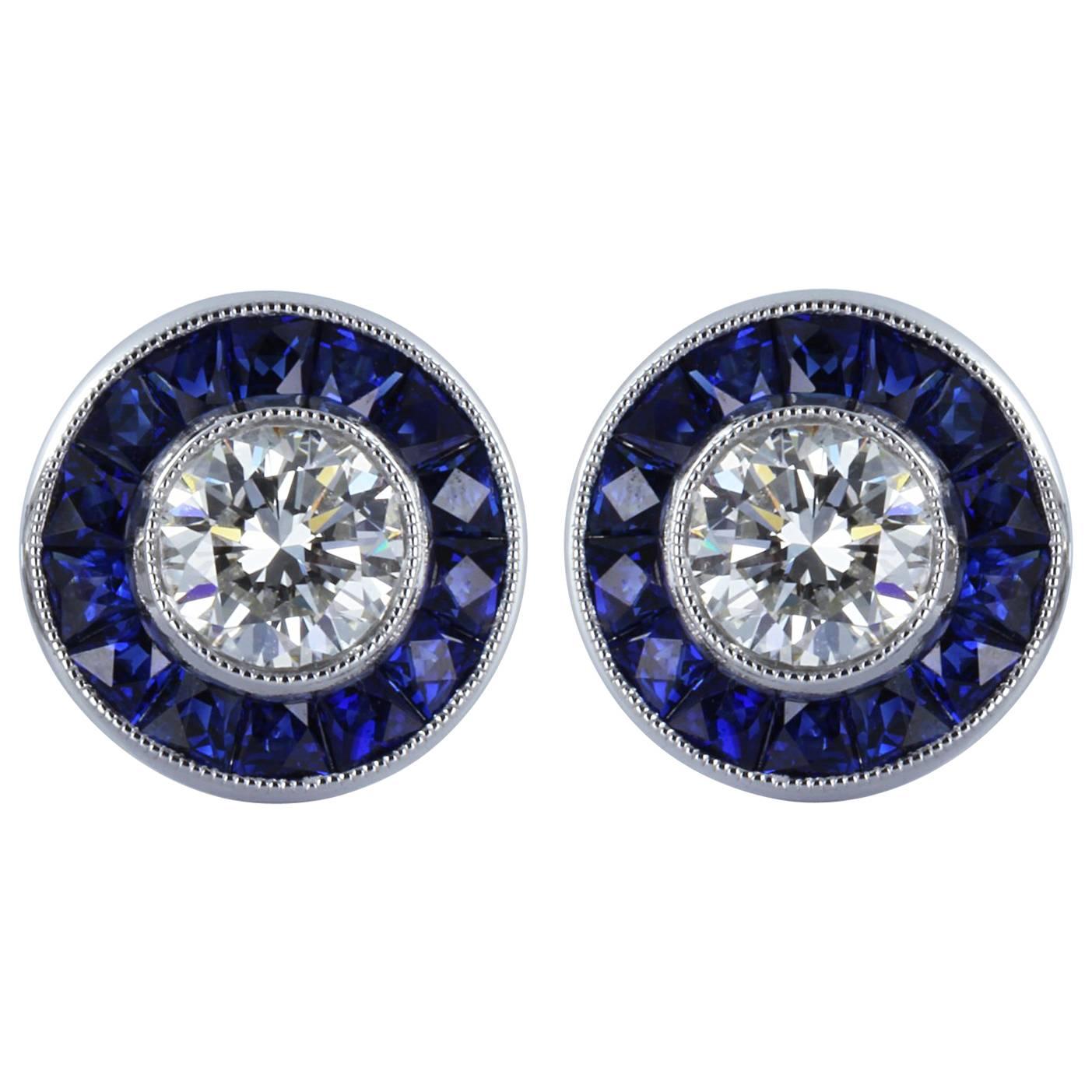 Diamond Sapphire Stud Earring For Sale