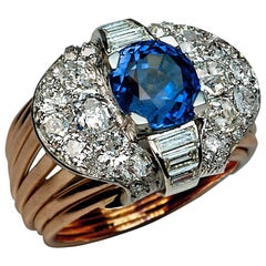 Vintage 5 Ct Ceylon Sapphire Old Cut Diamond Ring 