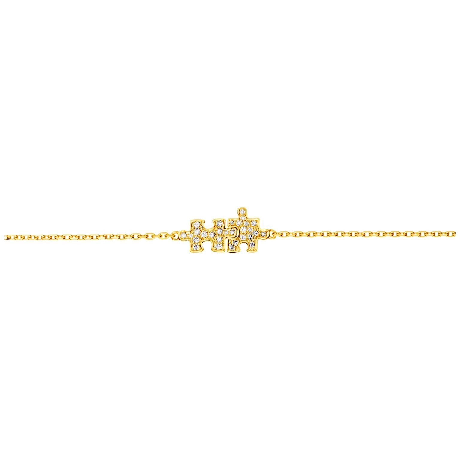 Akillis Mini Puzzle Charm Duo Bracelet 18 Karat Yellow Gold White Diamonds For Sale