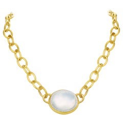 Milky Quartz Link Necklace 18 Karat Yellow Gold
