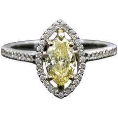 Fancy Yellow Marquise Diamond Halo Engagement Ring