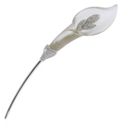 Frosted Crystal Diamond Gold Lily Flower Brooch 