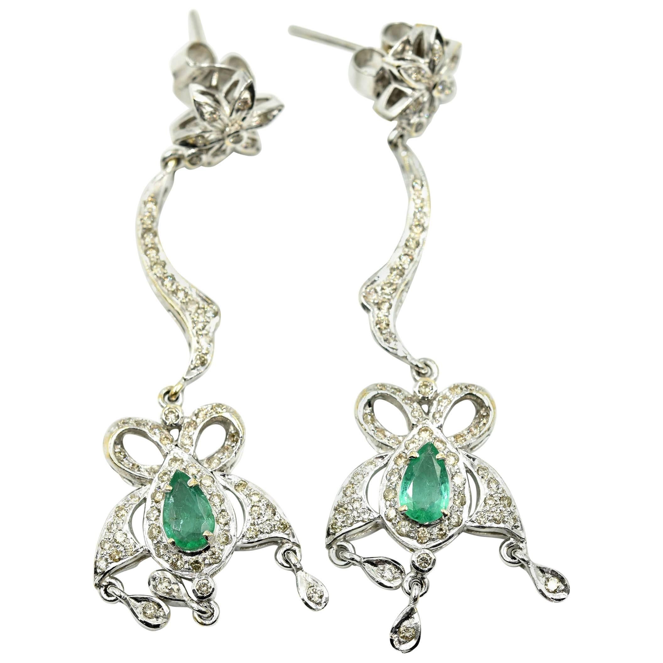 Diamond and Emerald Dangle Earrings