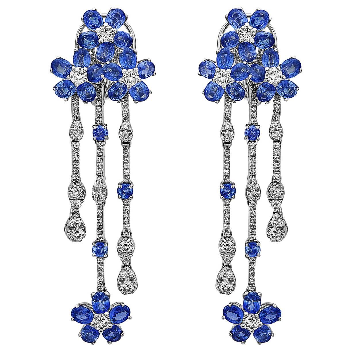 Emilio Jewelry 11.32 Carat Rich Blue Floral Sapphire Diamond Earrings