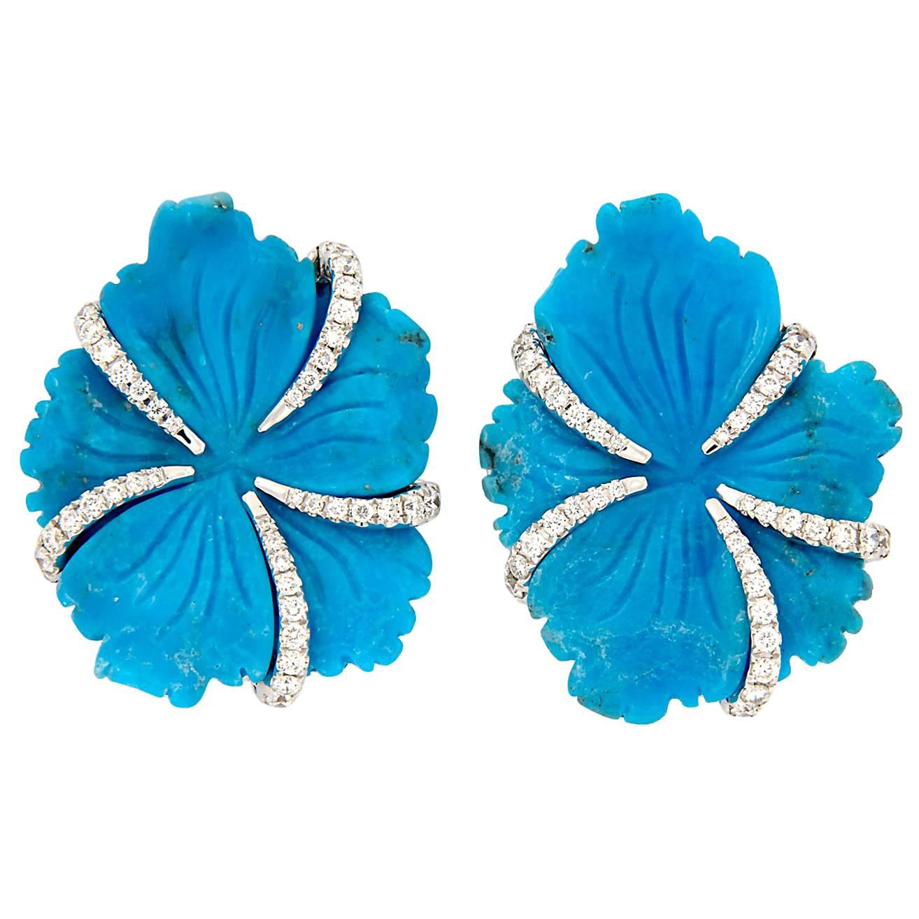 Goshwara Carved Turquoise Diamond Earrings