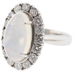 Opal Cabochon Diamond Platinum Ring