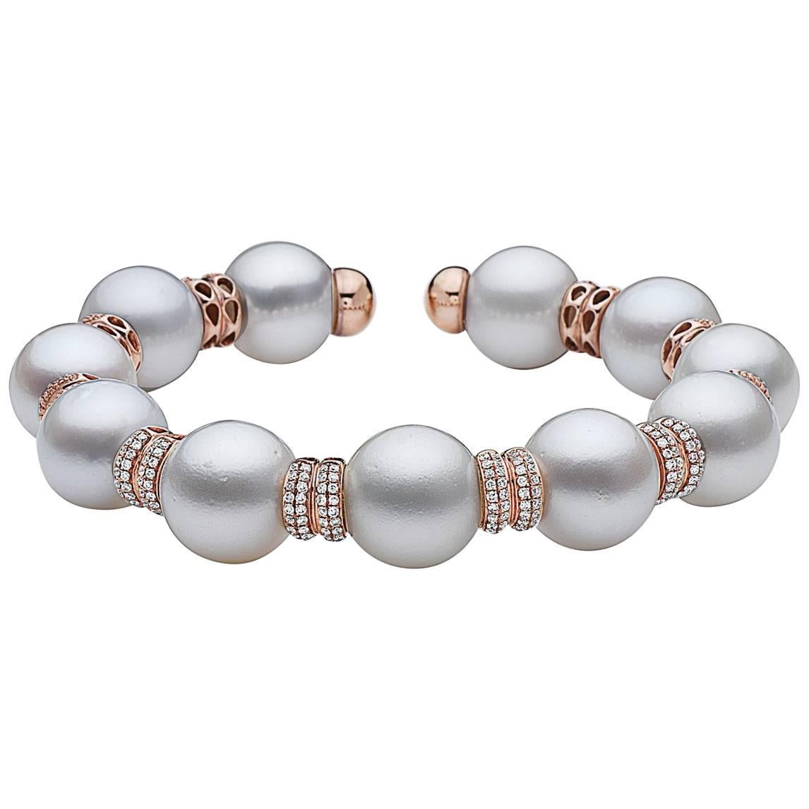 Emilio Jewelry Enormous White South Sea Pearl Diamond Cuff