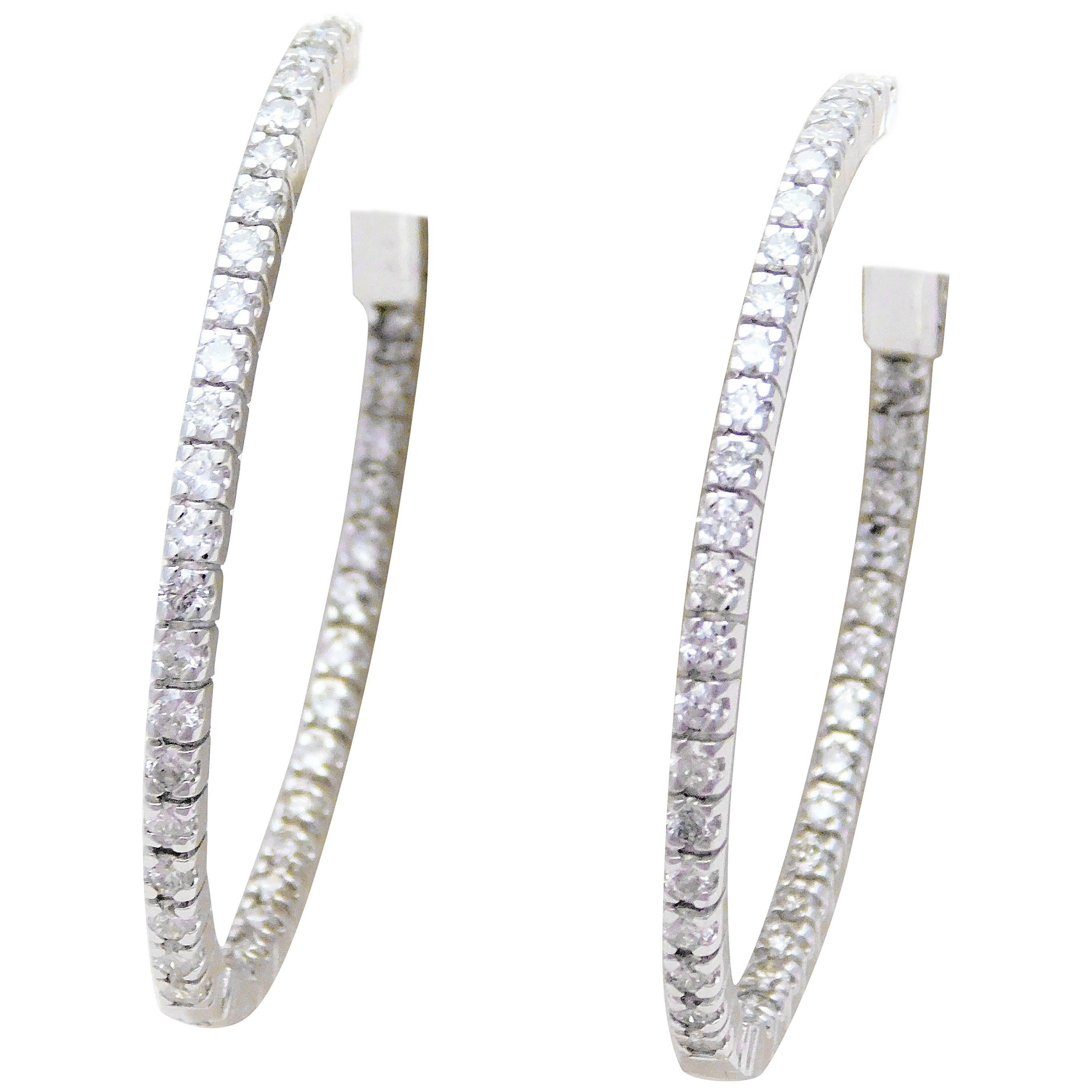 1.50ct Inside Out Diamond Oval Hoop Earrings in 14k White Gold