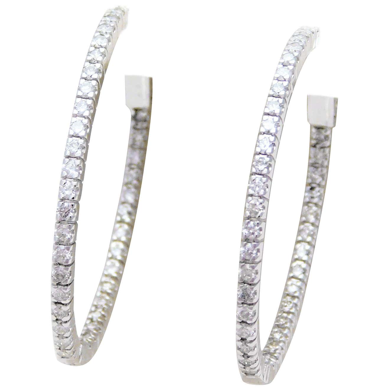 1.50ct Inside Out Diamond Oval Hoop Earrings in 14k White Gold at 1stDibs