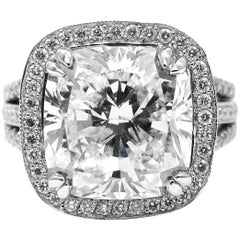 GIA Certified 6.19 Carat Cushion Cut Diamond Platinum Pave Split Shank Ring