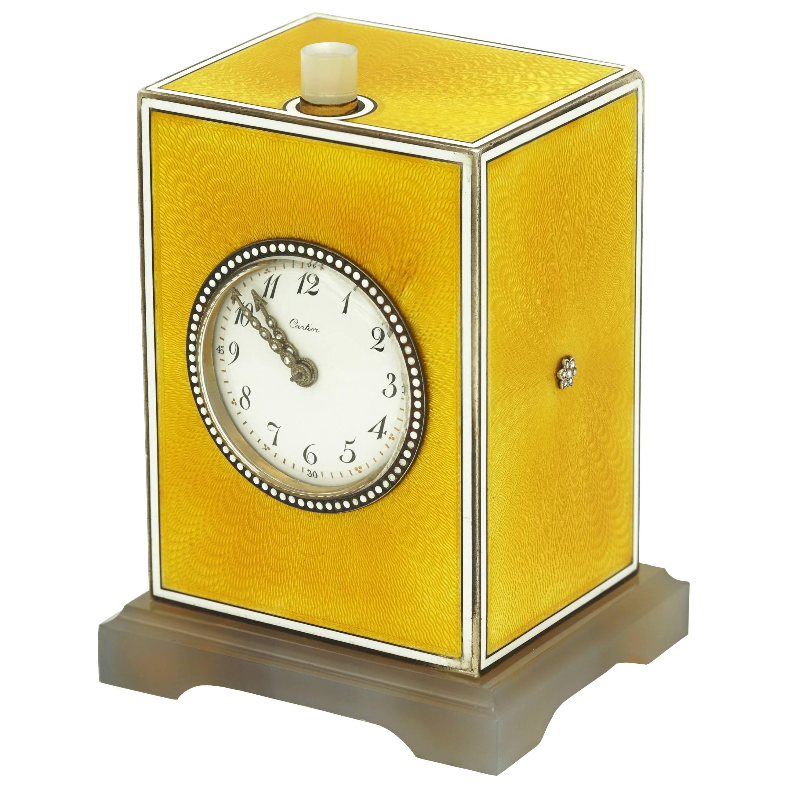 Cartier Edwardian Yellow Enamel Minute Repeater Pendulette, Circa 1900 For Sale
