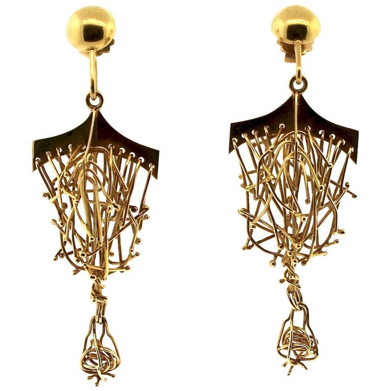 Brutalist Gold Hanging Earring For Sale (Free Shipping) at 1stDibs
