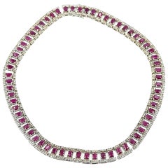 Ruby and Diamond Collar Necklace 14k White Gold