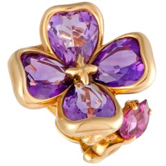 Chanel Camellia Amethyst and Rhodolite Yellow Gold Ring