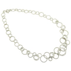 18k White Gold, 13.44cttw Round and Baguette Diamond Circle Link Necklace