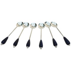 Six English Silver Plated Tea Spoon Set with Lapis Lazuli by Marina J