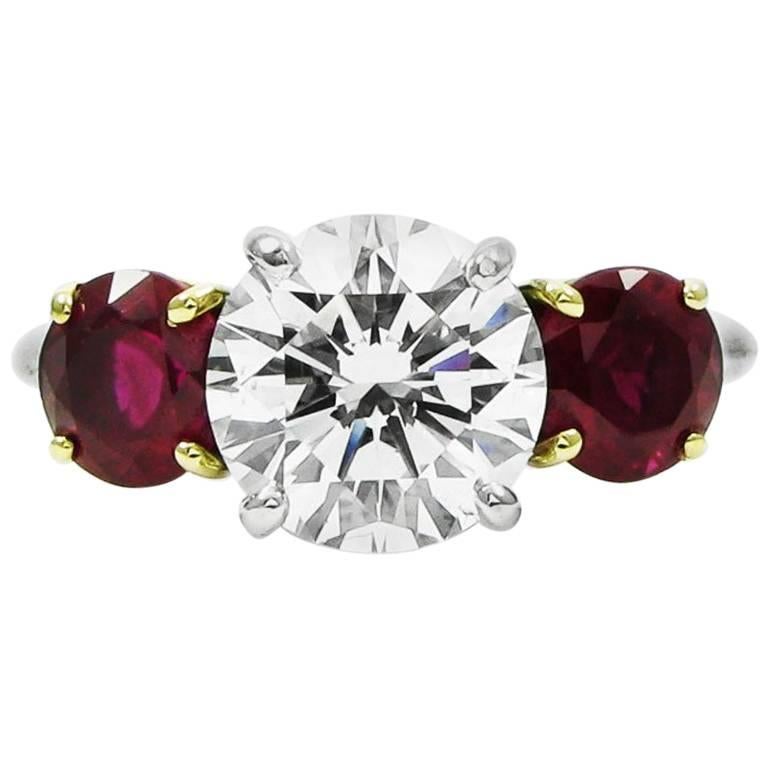 Tiffany & Co. 2.10 Carat Diamond and Ruby Three Stone Ring GIA Certified