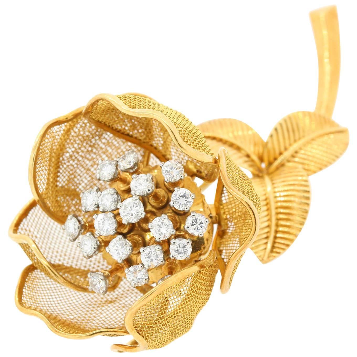 Cartier France Diamond and Gold Vintage Brooch