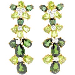 Vintage Tourmaline Diamond  Peridot Earrings